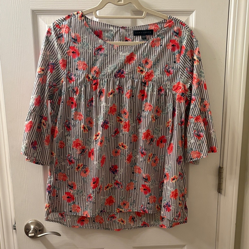 Sanctuary Multicolor Floral Striped Blouse